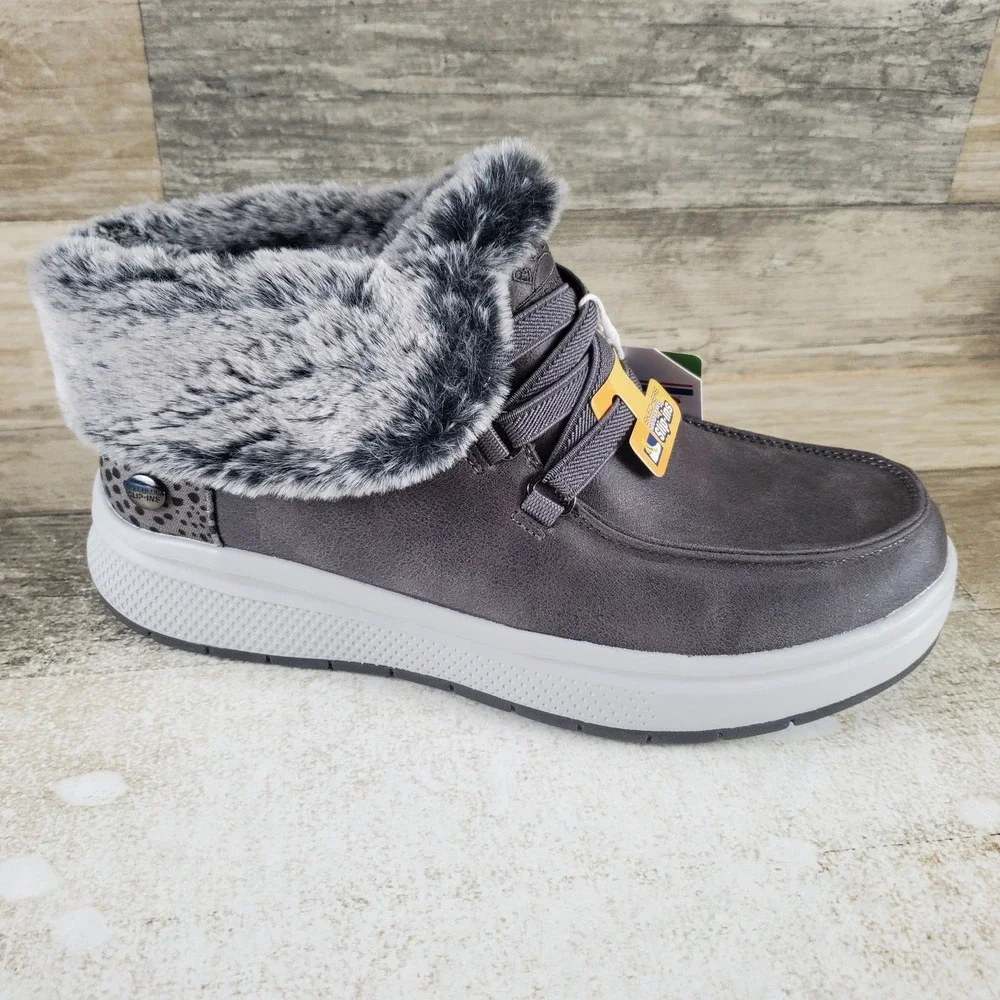 Bobs From Skechers Womens Shoes Sz 7 Charcoal Faux Fur Lining With Cuffed Collar